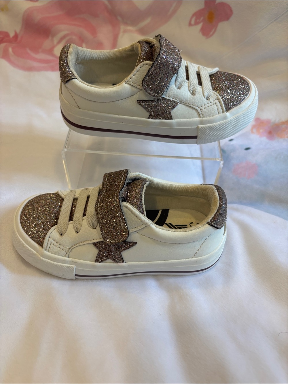 Kids Sparkle Strap White and Rose Gold Sneakers